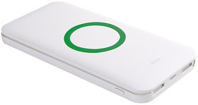 Универсальный аккумулятор с функцией беспроводной зарядки SATURN,белый с зеленым,15х7,3х1,2с