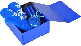 Коробка  подарочная складная ,  синий, 22 x 20 x 11 cm,  кашированный картон,  тиснение, шелкография