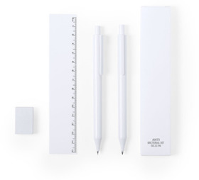 Набор из ручки, карандаша, линейки и ластика, с антибактериальным покрытием RIPLY белый, пластик
