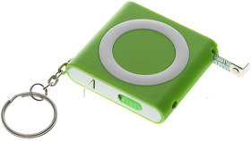 Брелок-рулетка (1м) с фонариком; зеленая, 5х5х1,2см, пластик