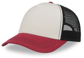 Бейсболка "RAPPER CANVAS-S", 5 клиньев, бел./борд./ч, пласт.заст., 100% перераб. полиэстер, 270 г/м2 (H254400-S.135)