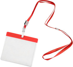 Ланъярд с держателем для бейджа MAES, красный; 11,2х0,5 см; полиэстер, пластик; тампопечать, шелкогр (H343709/08)