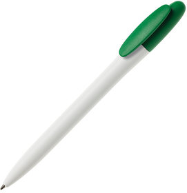 Ручка шариковая BAY, белый корпус/зеленый клип, непрозрачный пластик