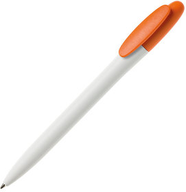 H29500/05 - Ручка шариковая BAY, белый корпус/оранжевый клип, непрозрачный пластик
