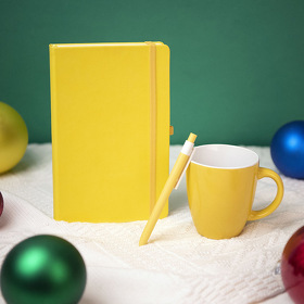 H39483/03 - Подарочный набор HAPPINESS: блокнот, ручка, кружка, жёлтый