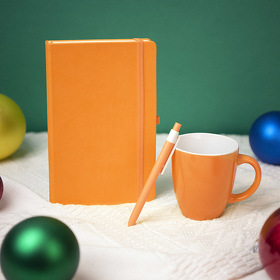 H39483/06 - Подарочный набор HAPPINESS: блокнот, ручка, кружка, оранжевый