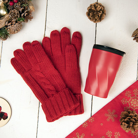 Подарочный набор LET IT JOY: перчатки сенсорные, термокружка, чай,  красный (H39484/08)