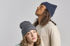 Шапка вязаная  двойная Wind-S, с отворотом и патчем, темно-синий, 100% переработанный полиэстер