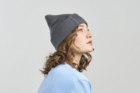 Шапка вязаная  двойная Wind-S, с отворотом и патчем, темно-синий, 100% переработанный полиэстер