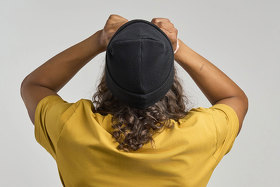 Шапка вязаная  двойная Wind-S, с отворотом и патчем, темно-синий, 100% переработанный полиэстер