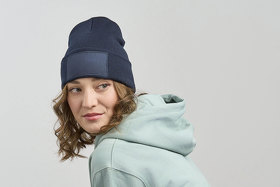 Шапка вязаная  двойная Wind-S, с отворотом и патчем, темно-синий, 100% переработанный полиэстер