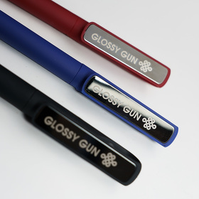 Ручка шариковая GLOSSY GUN с покрытием soft touch, синий/темно-серый, пластик, металл