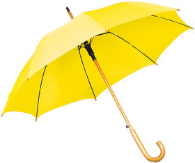 H7426/03 - Зонт-трость с деревянной ручкой, полуавтомат; желтый; D=103 см, L=90см; 100% полиэстер; шелкография