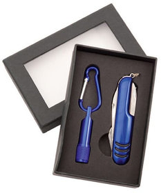 Набор Sufli: фонарик с 1 светодиодом, батарейка включена. Нож-мультиинструмент, 7 функций, синий