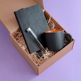 Набор подарочный DESKTOP: кружка, ежедневник, ручка,  стружка, коробка, черный/оранжевый (H39512/35/06)