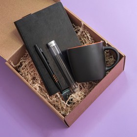 Набор подарочный DESKTOP: кружка, ежедневник, ручка,  стружка, коробка, черный/оранжевый