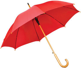 Зонт-трость с деревянной ручкой, полуавтомат; красный; D=103 см, L=90см; 100% полиэстер; шелкография (H7426/08)