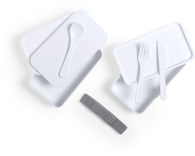 Ланч-бокс FANDEX, ложка, вилка нож в комплекте, 18,7х12,1х10,6см, 2х700мл, антибактериальный пластик