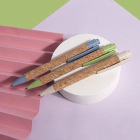 Ручка шариковая N18, светло-зеленый, пробка, пшеничная волокно, ABS пластик, цвет чернил синий