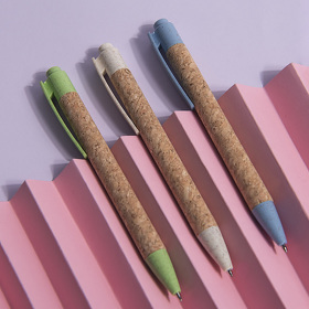 Ручка шариковая N18, светло-зеленый, пробка, пшеничная волокно, ABS пластик, цвет чернил синий