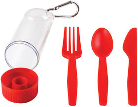Набор "Pocket":ложка,вилка,нож в футляре с карабином, красный, 4,2х15см,пластик (H23902/08)