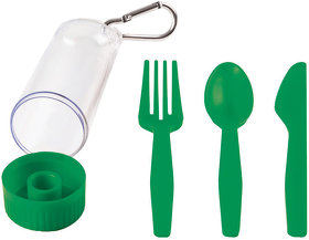 H23902/15 - Набор "Pocket":ложка,вилка,нож в футляре с карабином, зеленый, 4,2х15см,пластик