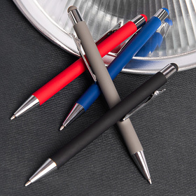 Ручка шариковая FACTOR TOUCH со стилусом, синий/серебро, металл, пластик, софт-покрытие
