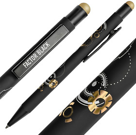 Ручка шариковая FACTOR BLACK со стилусом, черный/золотой, металл, пластик, софт-покрытие