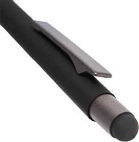 Ручка шариковая FACTOR GRIP со стилусом, черный/темно-серый, металл, пластик, пробка, софт-покрытие