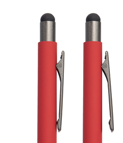 H40395/08/30 - Ручка шариковая FACTOR GRIP со стилусом, красный/темно-серый, металл, пластик, пробка, софт-покрытие