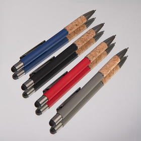 Ручка шариковая FACTOR GRIP со стилусом, красный/темно-серый, металл, пластик, пробка, софт-покрытие