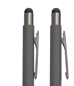 H40395/29/30 - Ручка шариковая FACTOR GRIP со стилусом, серый/темно-серый, металл, пластик, пробка, софт-покрытие