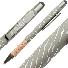 Ручка шариковая FACTOR GRIP со стилусом, серый/темно-серый, металл, пластик, пробка, софт-покрытие