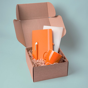 Подарочный набор JOY: блокнот, ручка, кружка, коробка, стружка; оранжевый