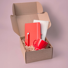 Подарочный набор JOY: блокнот, ручка, кружка, коробка, стружка; красный
