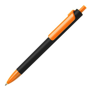 H605G/05 - Ручка шариковая FORTE SOFT BLACK, черный/оранжевый, пластик, покрытие soft touch