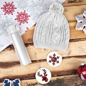Подарочный набор WINTER TALE: шапка, термос, новогодние украшения, белый (H39486/01)