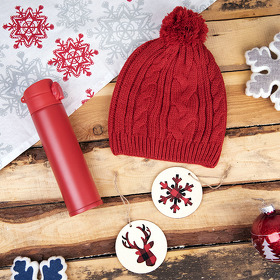 Подарочный набор WINTER TALE: шапка, термос, новогодние украшения, красный (H39486/08)