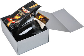 Коробка подарочная складная,  серебристый, 22 x 20 x 11cm,  кашированный картон,  тиснение, шелкогр.