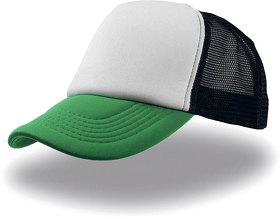 Бейсболка "RAPPER", 5 клиньев, пластиковая застежка, белый с зеленым,100% п/э,плотность 80 г/м2 (H25420.118)