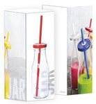 Бутылка ABALON с трубочкой, 320 мл, стекло, прозрачный, красный