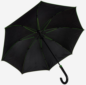 H7432/15 - Зонт-трость "Back to black", полуавтомат, 100% полиэстер, черный с зеленым