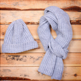 Вязаный комплект шарф и шапка GoSnow, меланж c фурнитурой, синий, 70% акрил,30% шерсть