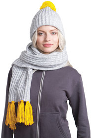 H24110/04 - Вязаный комплект шарф и шапка GoSnow, меланж c фурнитурой, желтый, 70% акрил,30% шерсть