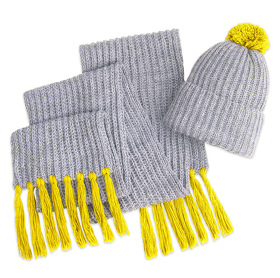 Вязаный комплект шарф и шапка GoSnow, меланж c фурнитурой, желтый, 70% акрил,30% шерсть