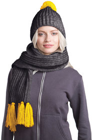 H24120/04 - Вязаный комплект шарф и шапка GoSnow, антрацит c фурнитурой, желтый, 70% акрил,30% шерсть