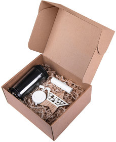 Подарочный набор EASE: наушники, зарядное устройство, термокружка, украшение,  коробка, стружка