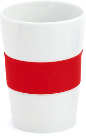 H343789/08 - Стакан NELO, белый с красным, 350мл, 11,2х8см, тонкая керамика, силикон