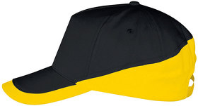 Бейсболка "BOOSTER", 5 клиньев, металлическая застежка, черный/желтый, 100% хлопок, 260г/м2 (H700595.984)