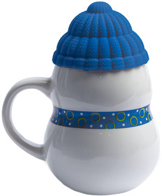 Кружка SNOWMAN с крышкой, белый с синим, 380мл, фарфор, силикон